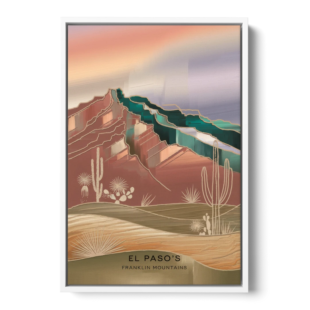 El Paso Franklin Mountains - White Framed Canvas Wall Art - Front