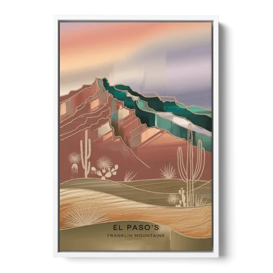 El Paso Franklin Mountains - White Framed Canvas Wall Art - Front