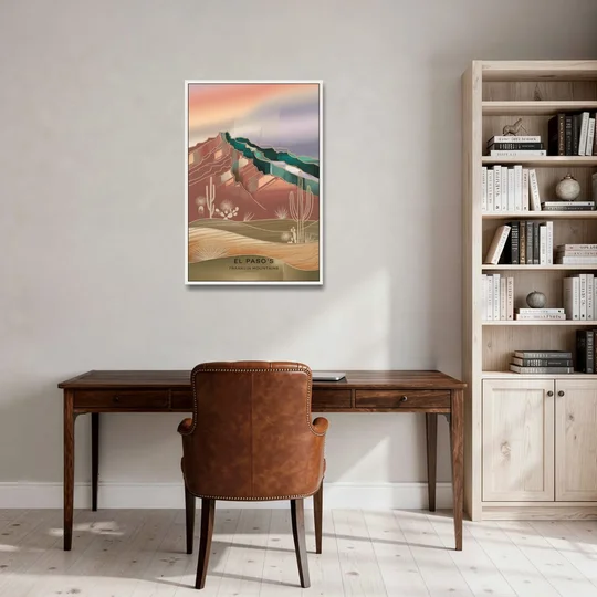 El Paso Franklin Mountains - White Framed Canvas Wall Art - Office - 24x36