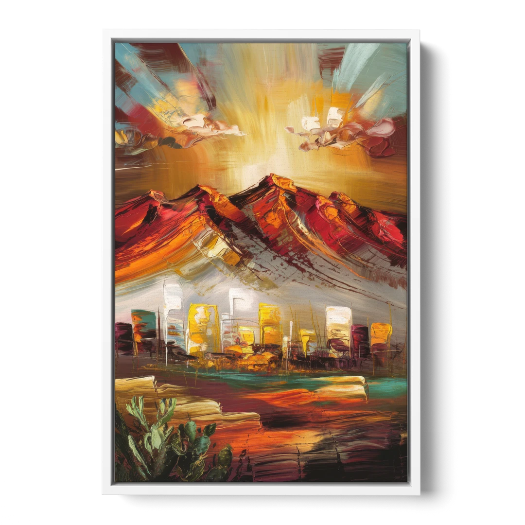El Paso Mountain Horizon - White Framed Canvas Wall Art - Front