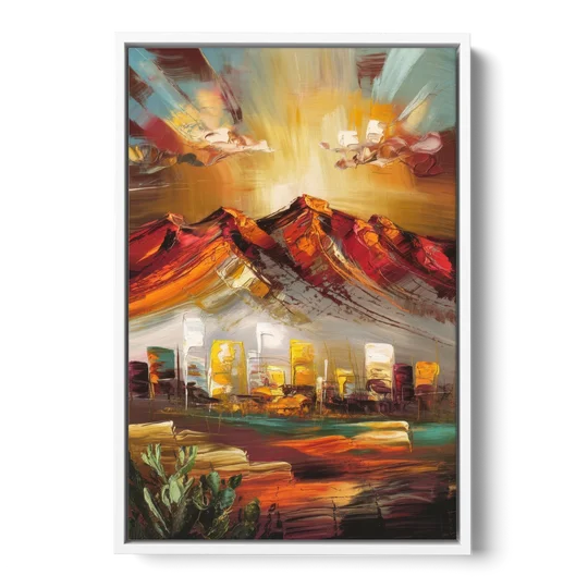 El Paso Mountain Horizon - White Framed Canvas Wall Art - Front