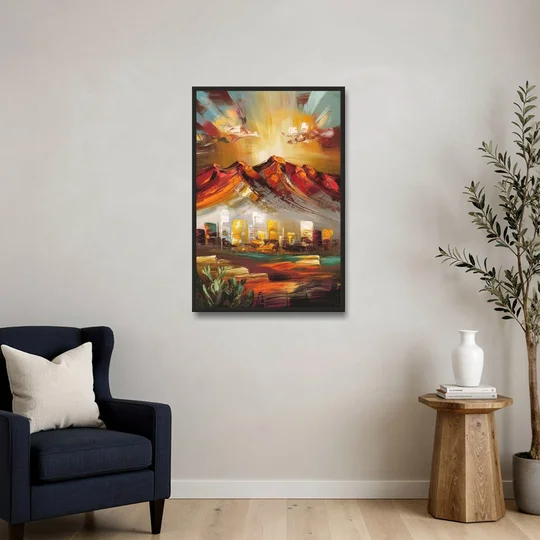 El Paso Mountain Horizon - Black Framed Canvas Wall Art - Sofa - 24x36