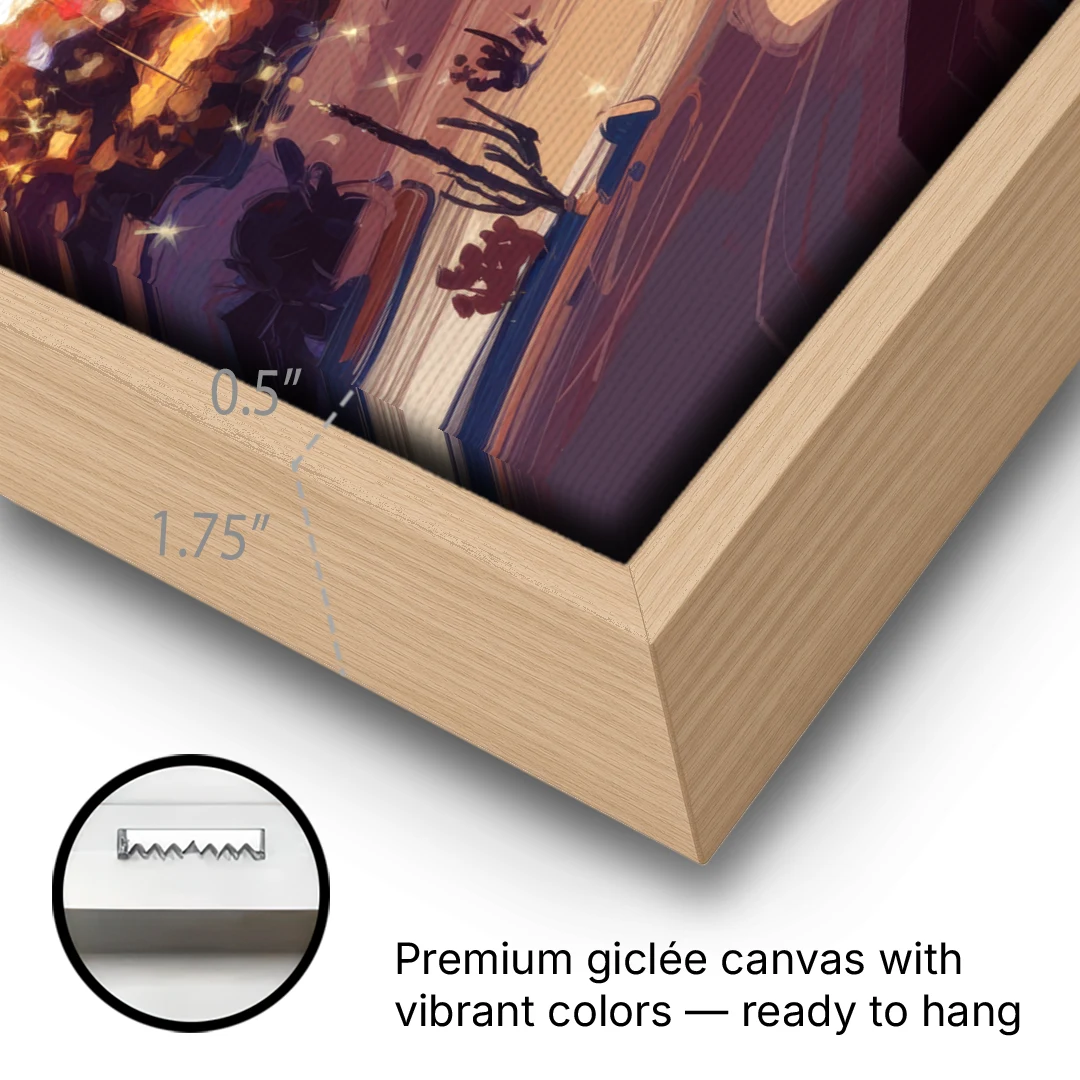 El Paso Night Lights - Oak Framed Canvas Wall Art - Gallery Wrap Corner