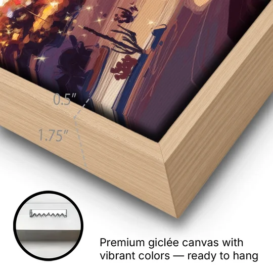 El Paso Night Lights - Oak Framed Canvas Wall Art - Gallery Wrap Corner