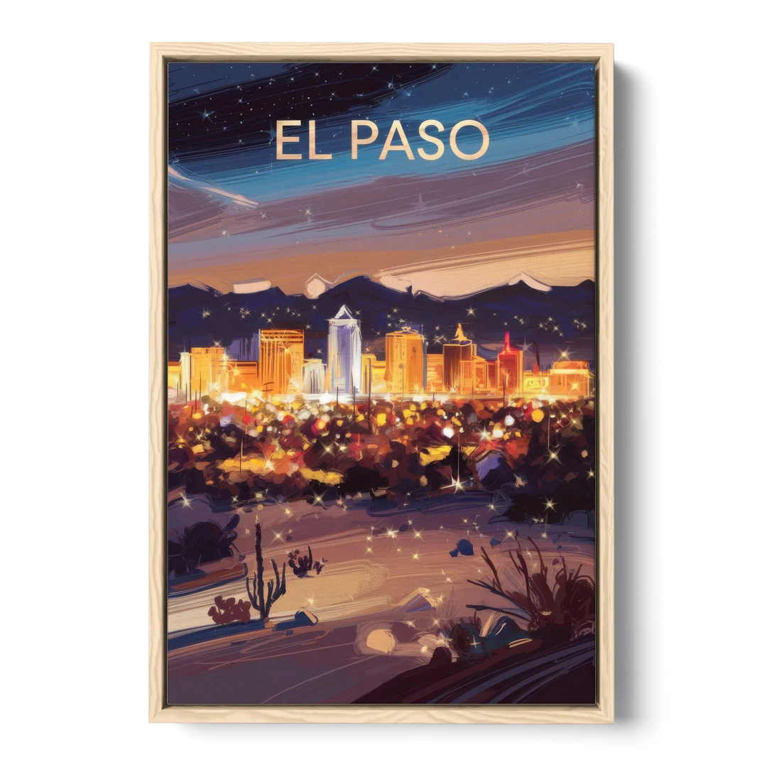 El Paso Night Lights - Oak Framed Canvas Wall Art - Front