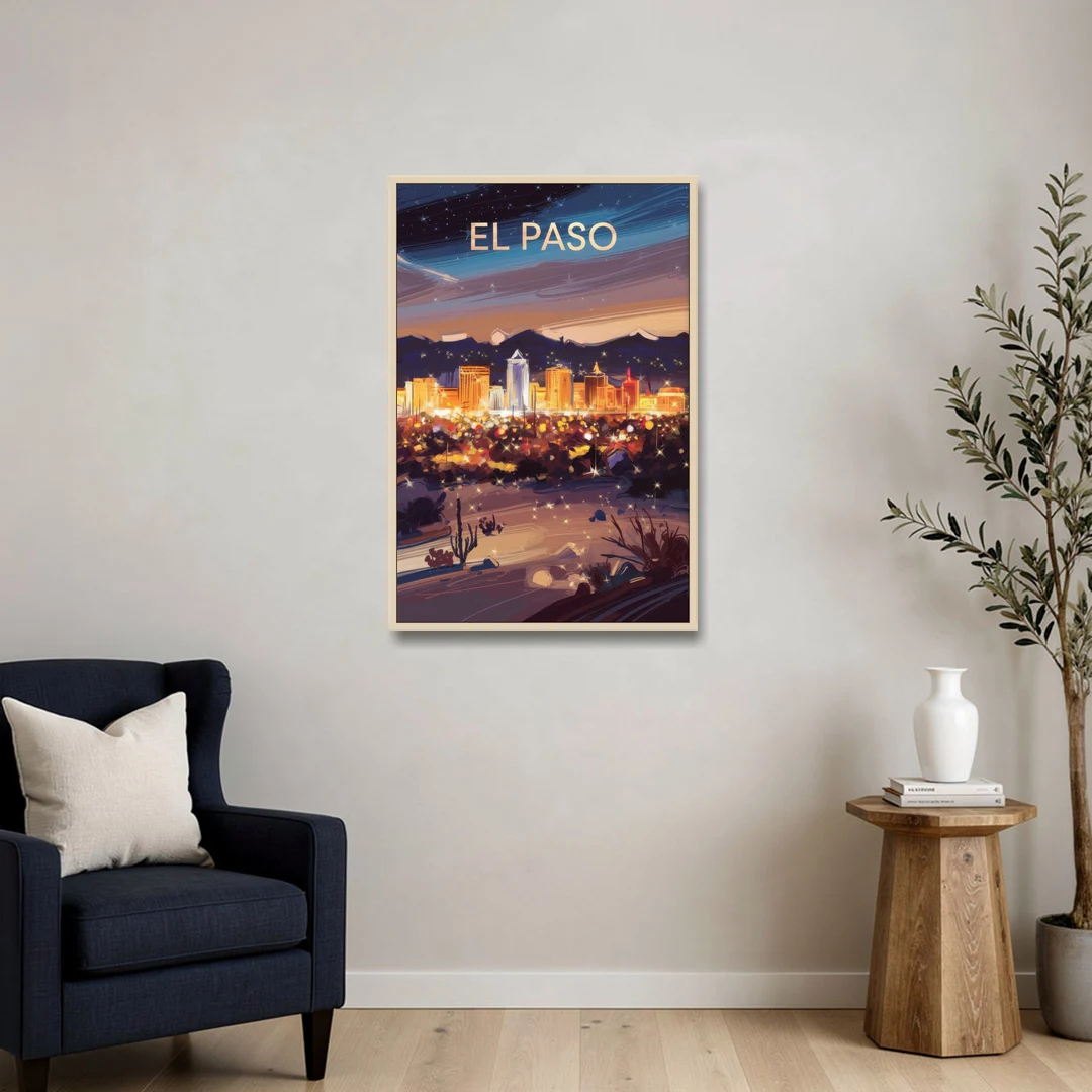 El Paso Night Lights - Oak Framed Canvas Wall Art - Sofa - 24x36