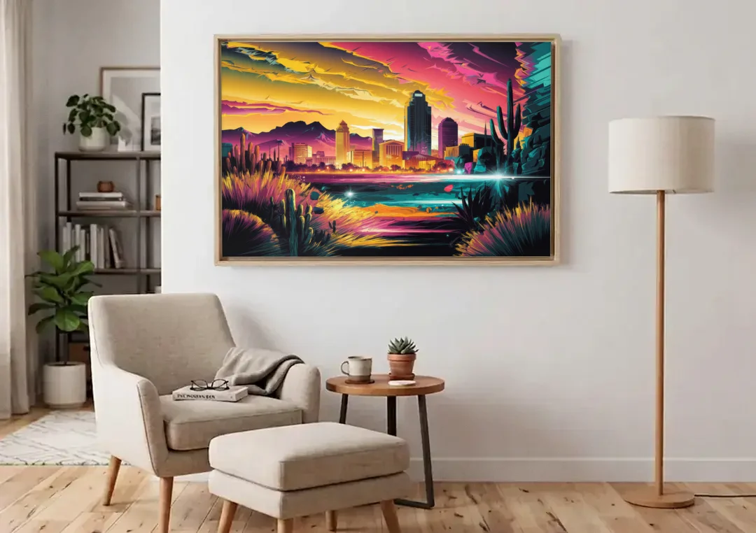 El Paso Scenic Landscape canvas wall art above an armchair in a bright living room