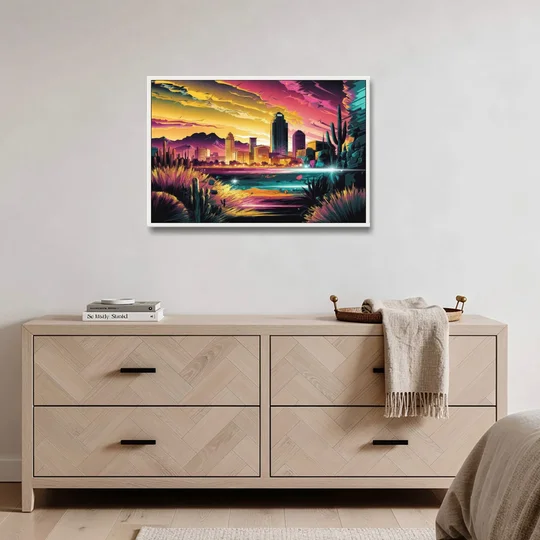 El Paso Scenic Landscape - White Framed Canvas Wall Art - Coffee Table - 36x24