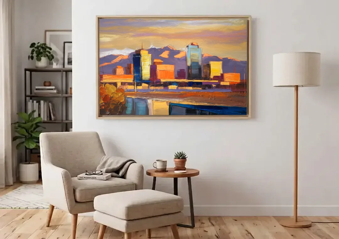 El Paso Skyline View canvas wall art above an armchair in a bright living room