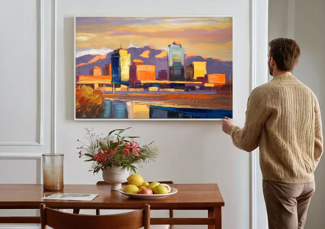 El Paso Skyline View canvas wall art above a dining table