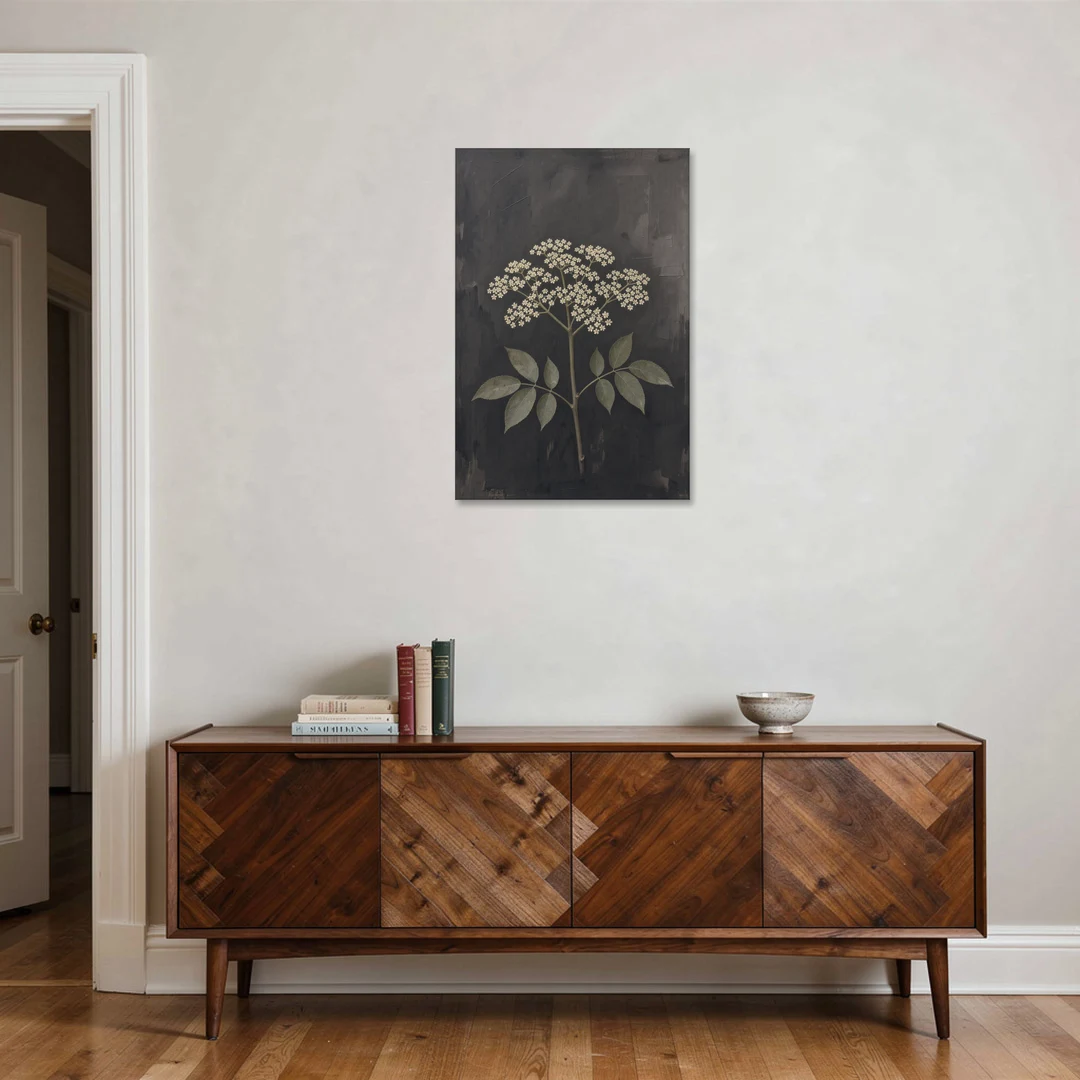 Elderflower Painting on a Dark Field - Canvas Wall Art - Coffee Table - 24x36