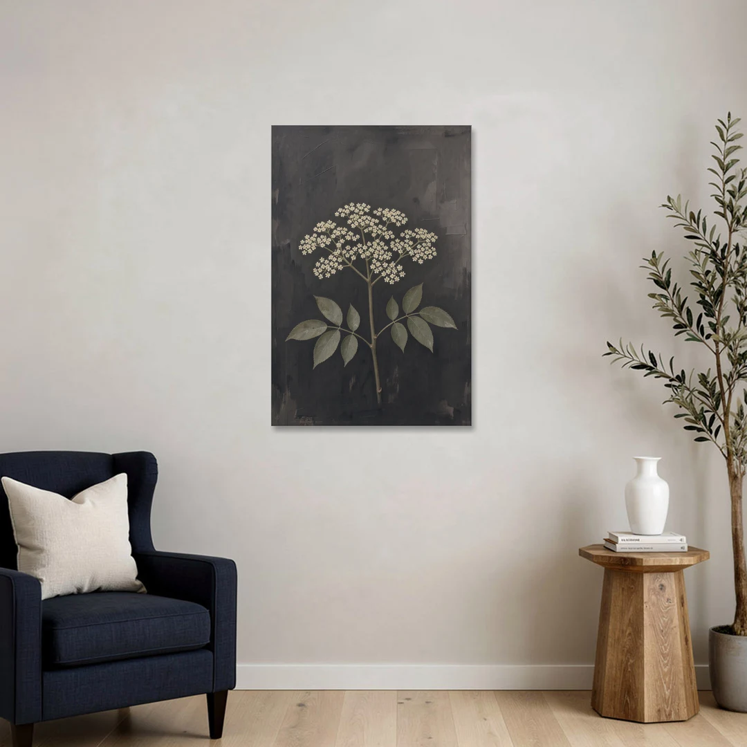 Elderflower Painting on a Dark Field - Canvas Wall Art - Sofa - 24x36