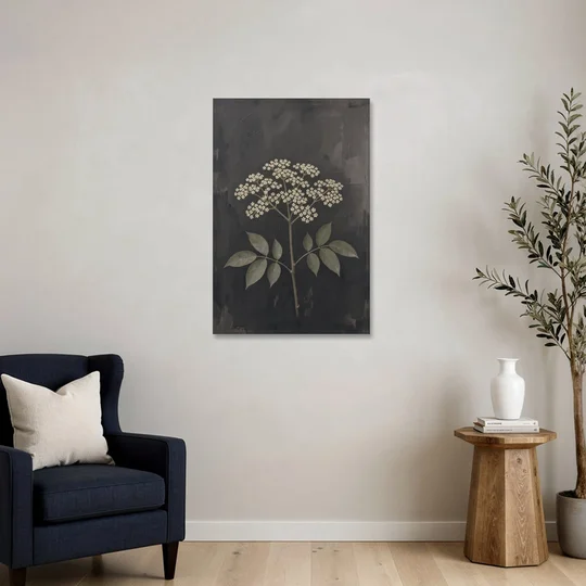 Elderflower Painting on a Dark Field - Canvas Wall Art - Sofa - 24x36