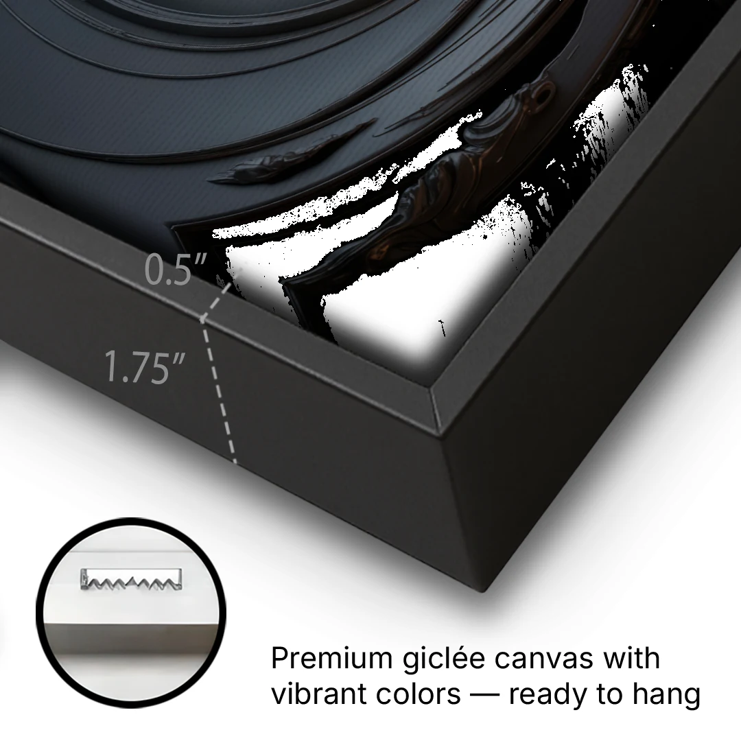 Elegance in Motion Black Abstract - Black Framed Canvas Wall Art - Gallery Wrap Corner