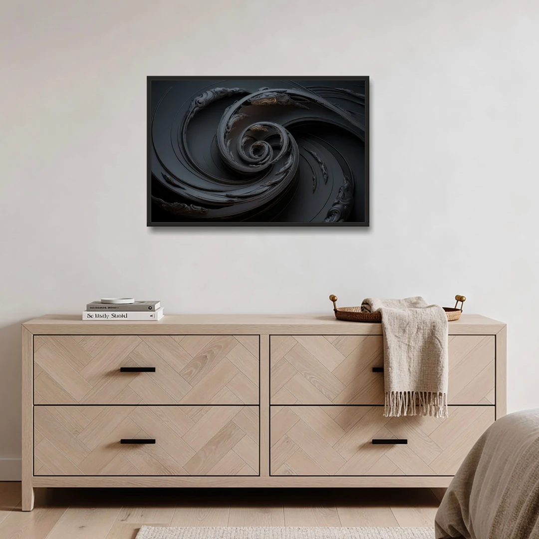 Elegance in Motion Black Abstract - Black Framed Canvas Wall Art - Coffee Table - 36x24
