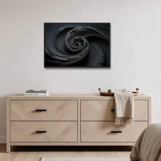 Elegance in Motion Black Abstract - Black Framed Canvas Wall Art - Coffee Table - 36x24