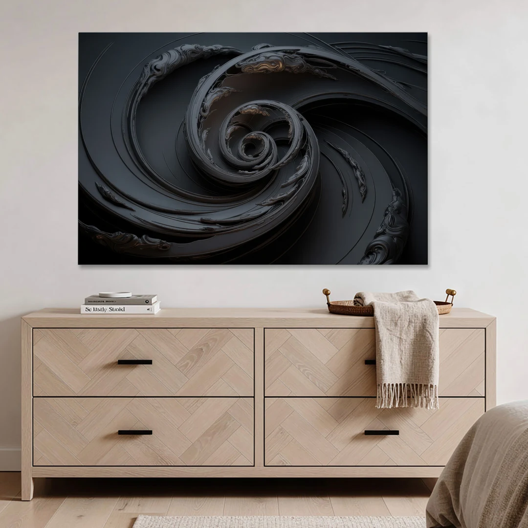 Elegance in Motion Black Abstract - Canvas Wall Art - Coffee Table - 60x40