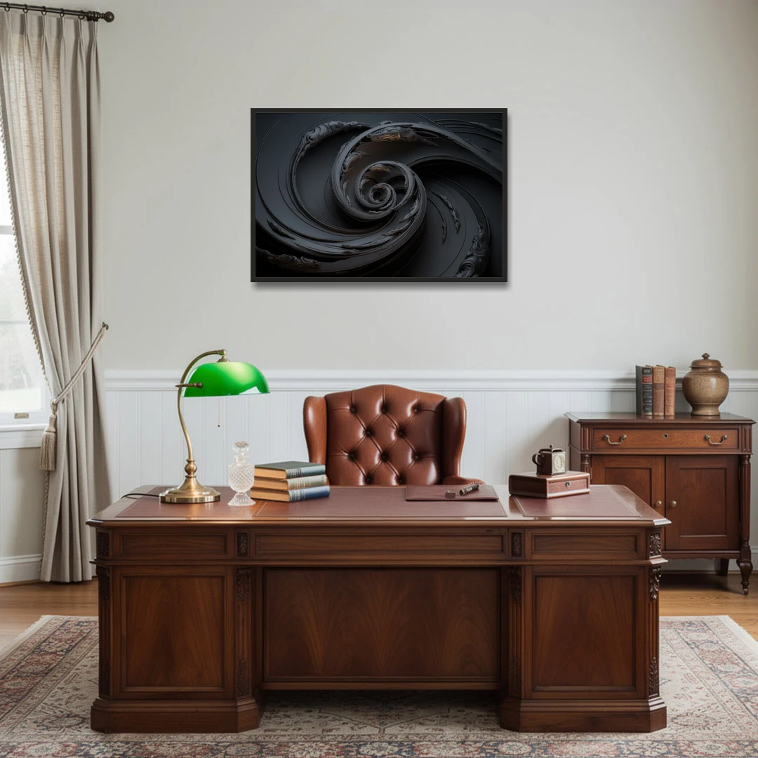 Elegance in Motion Black Abstract - Black Framed Canvas Wall Art - Office - 36x24