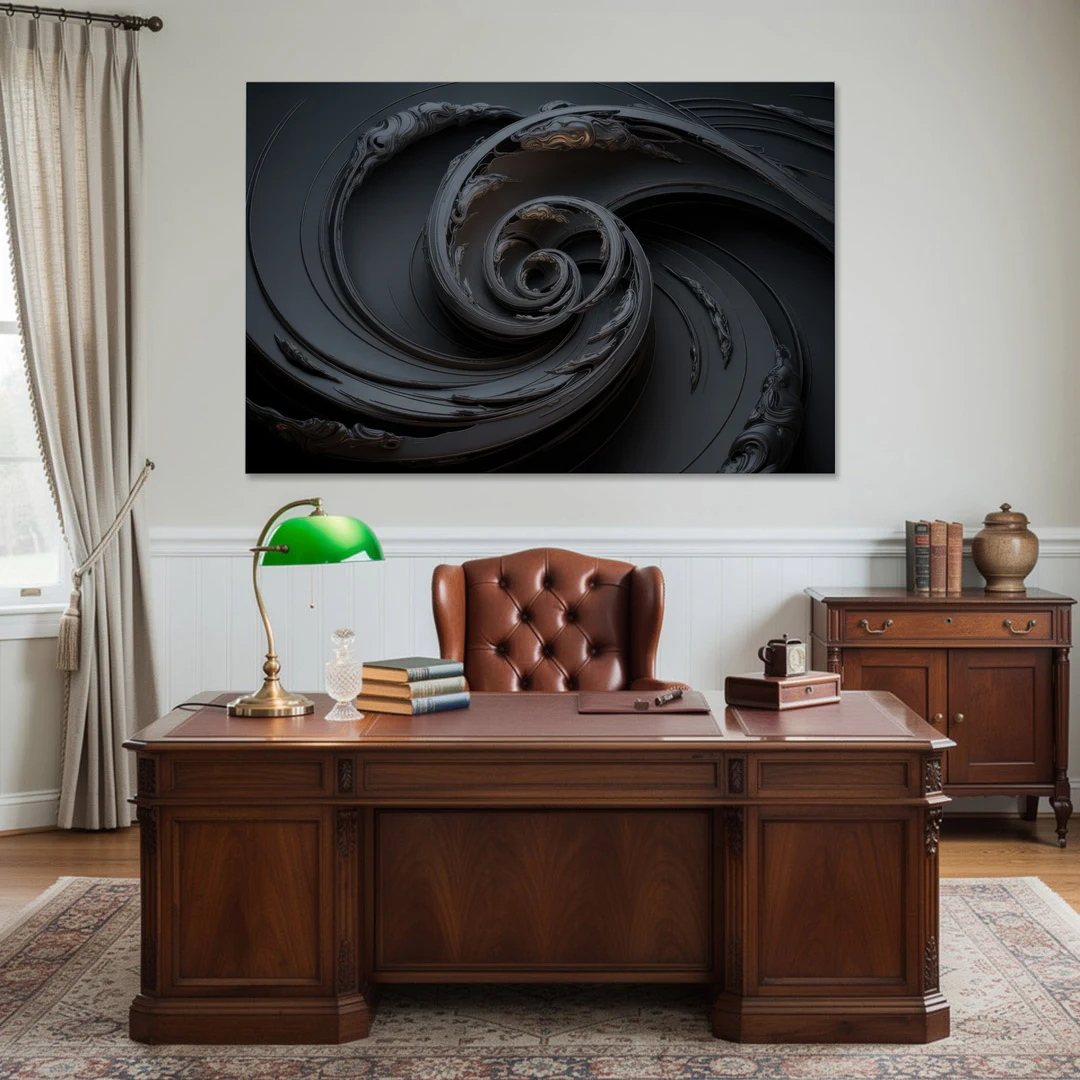 Elegance in Motion Black Abstract - Canvas Wall Art - Office - 60x40