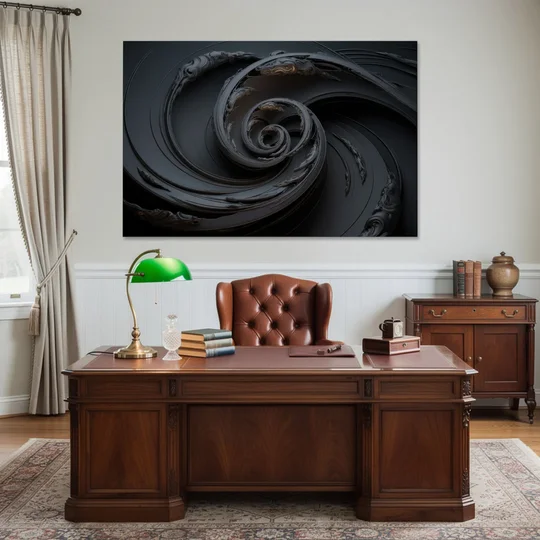 Elegance in Motion Black Abstract - Canvas Wall Art - Office - 60x40