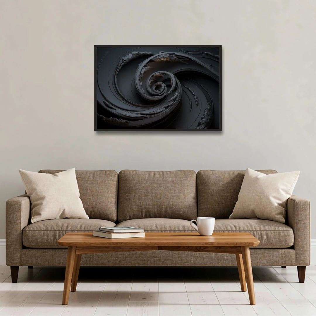 Elegance in Motion Black Abstract - Black Framed Canvas Wall Art - Sofa - 36x24