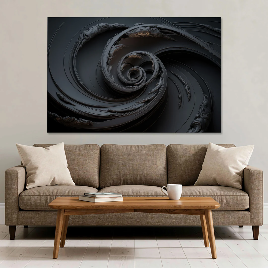 Elegance in Motion Black Abstract - Canvas Wall Art - Sofa - 60x40