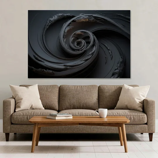 Elegance in Motion Black Abstract - Canvas Wall Art - Sofa - 60x40
