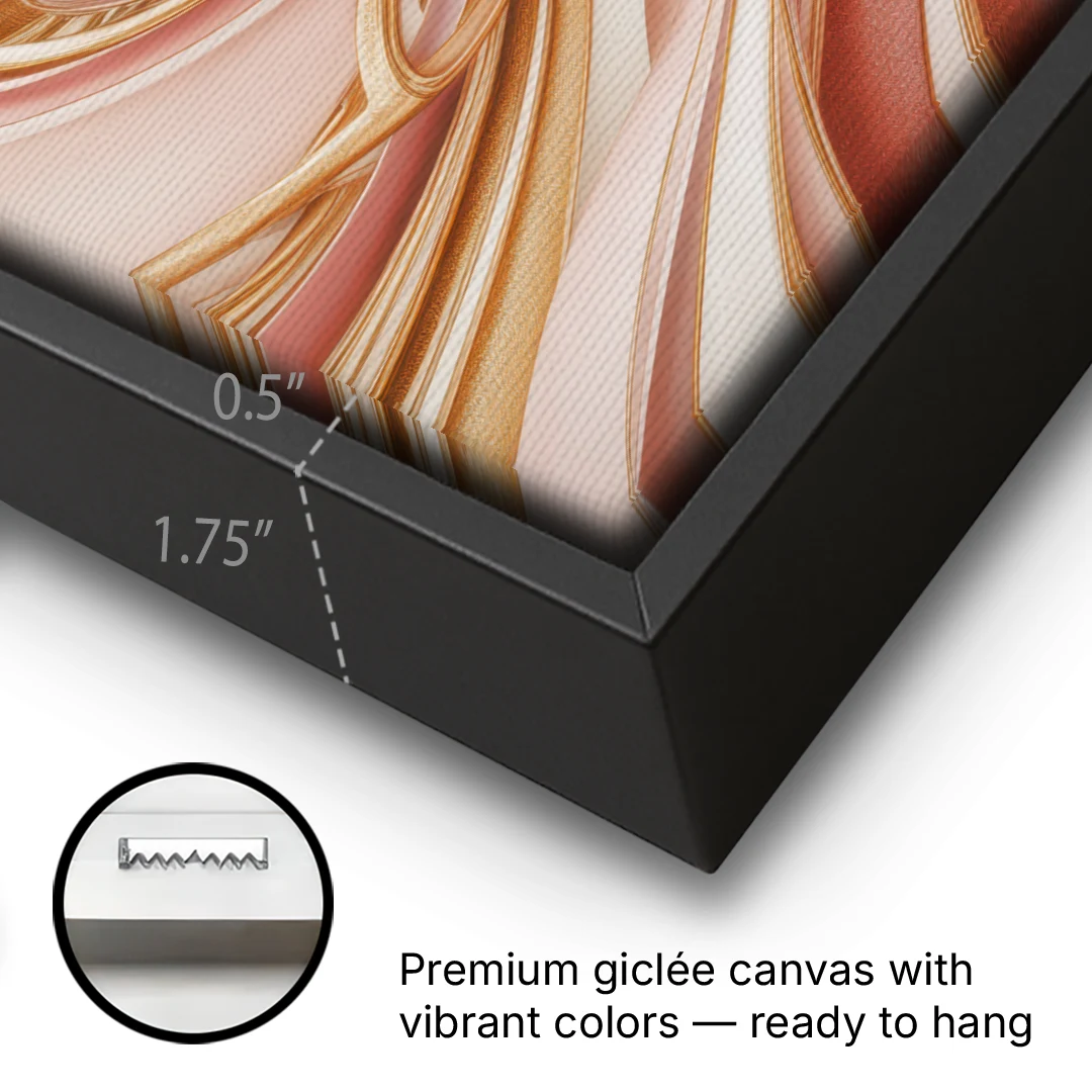 Elegance in Motion Pink and Gold Abstract - Black Framed Canvas Wall Art - Gallery Wrap Corner