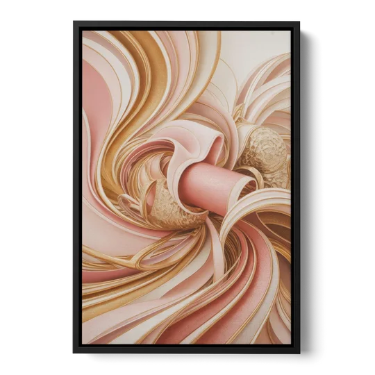 Elegance in Motion Pink and Gold Abstract - Black Framed Canvas Wall Art - Front