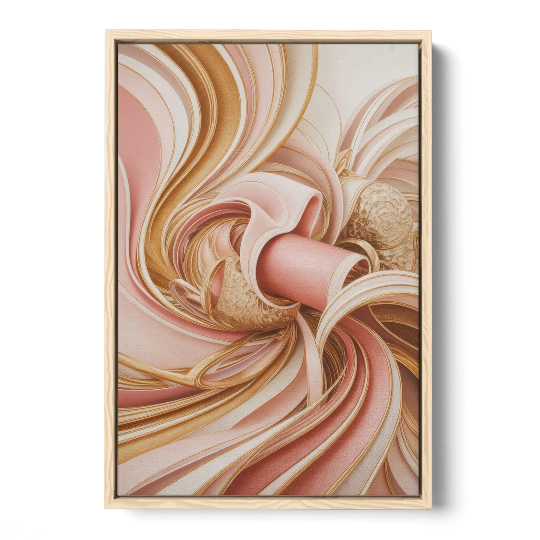 Elegance in Motion Pink and Gold Abstract - Oak Framed Canvas Wall Art - Front