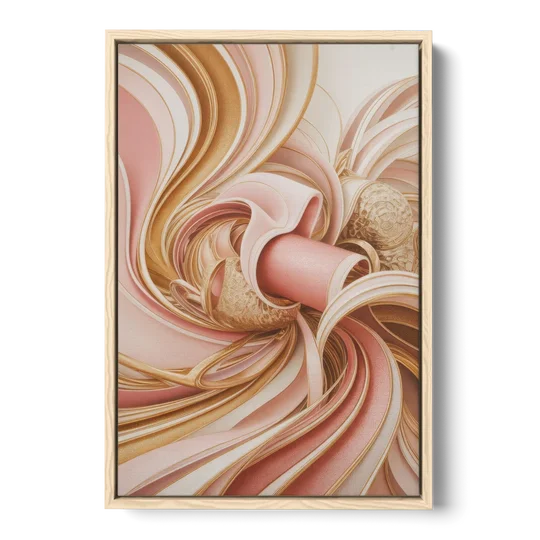 Elegance in Motion Pink and Gold Abstract - Oak Framed Canvas Wall Art - Front