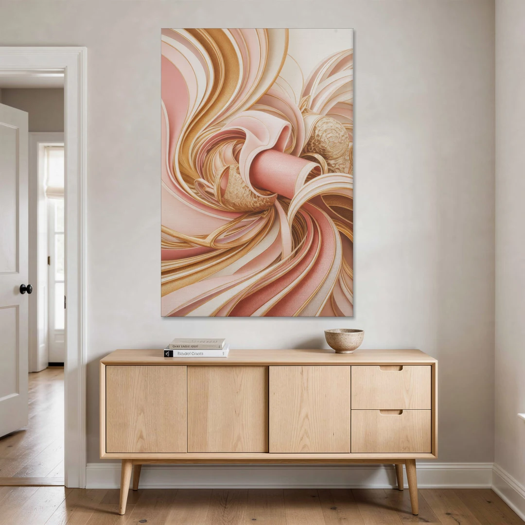 Elegance in Motion Pink and Gold Abstract - Canvas Wall Art - Coffee Table - 40x60