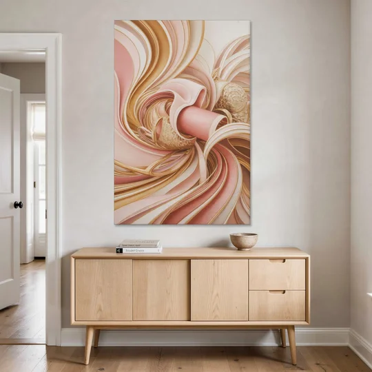 Elegance in Motion Pink and Gold Abstract - Canvas Wall Art - Coffee Table - 40x60