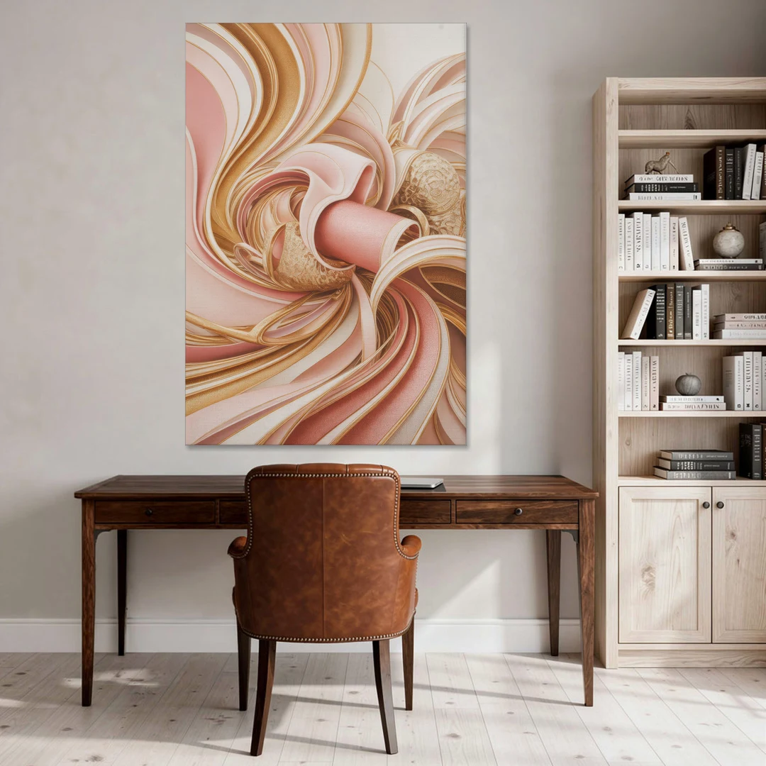 Elegance in Motion Pink and Gold Abstract - Canvas Wall Art - Office - 40x60