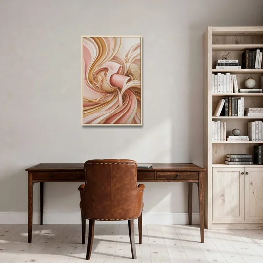 Elegance in Motion Pink and Gold Abstract - Oak Framed Canvas Wall Art - Office - 24x36
