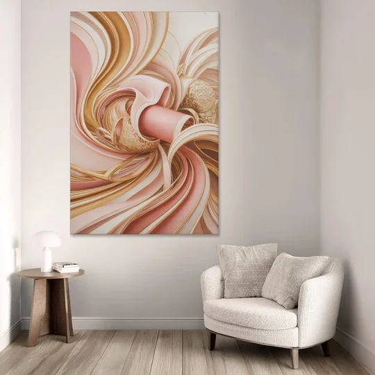 Elegance in Motion Pink and Gold Abstract - Canvas Wall Art - Sofa - 40x60