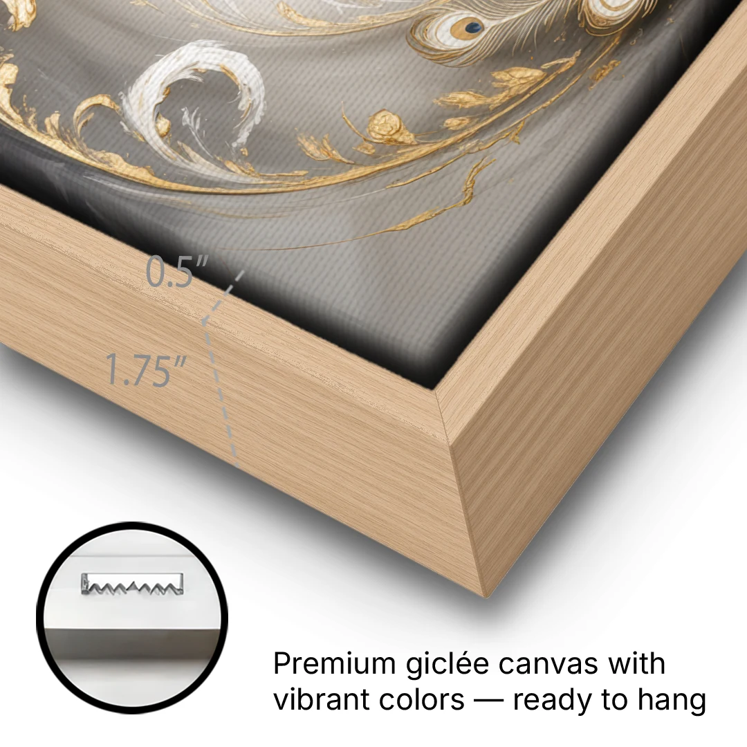 Elegance in White and Gold - Oak Framed Canvas Wall Art - Gallery Wrap Corner
