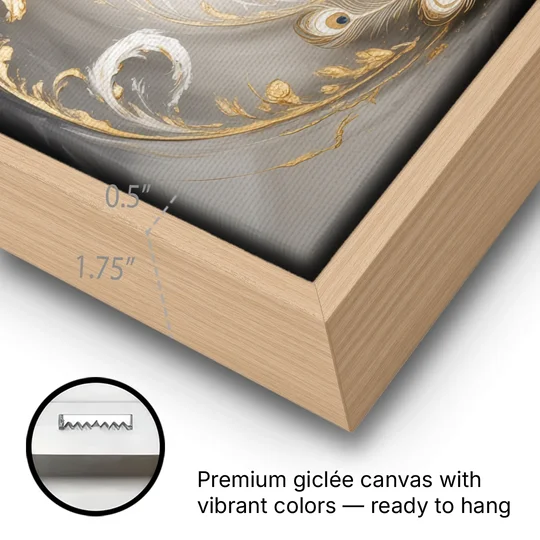 Elegance in White and Gold - Oak Framed Canvas Wall Art - Gallery Wrap Corner