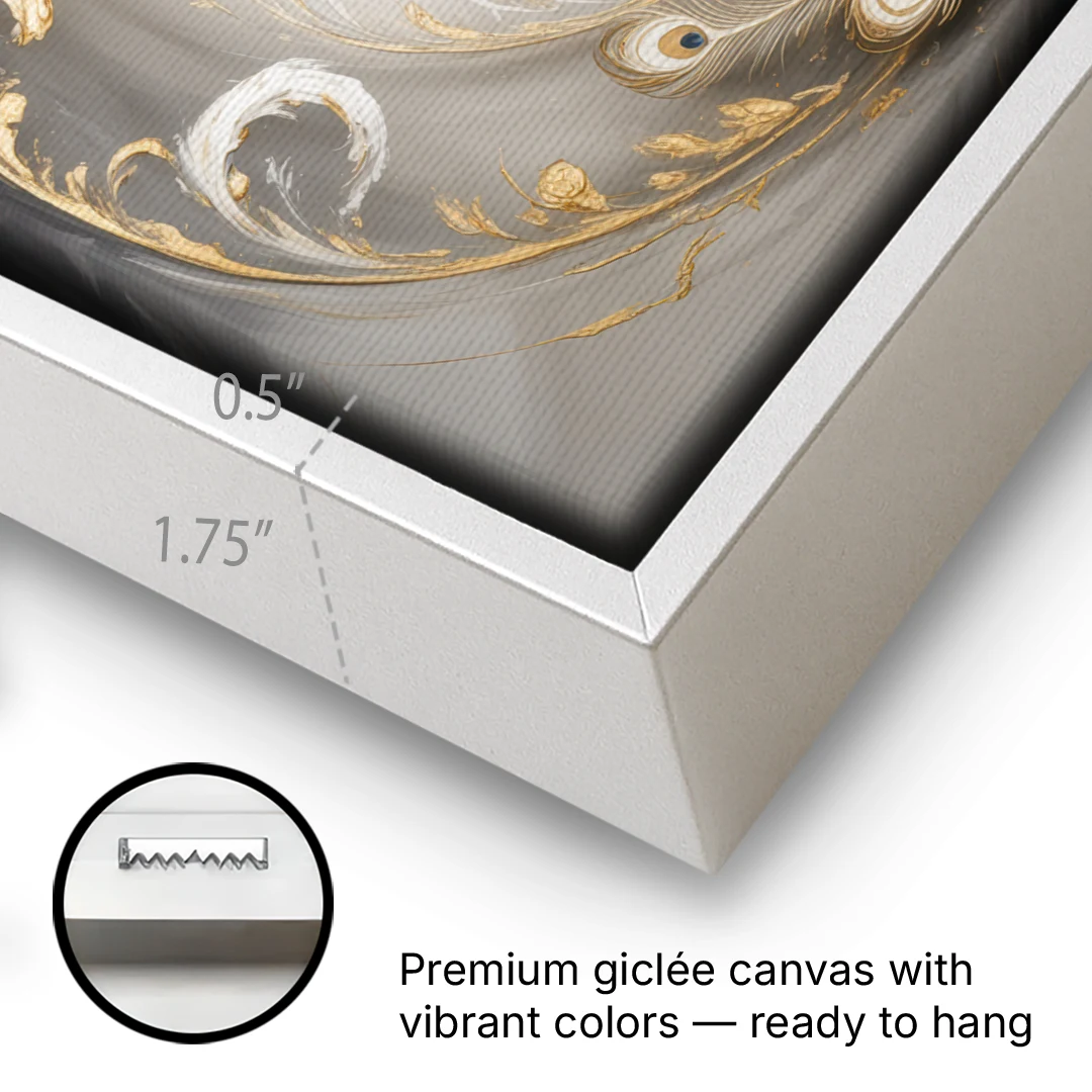 Elegance in White and Gold - White Framed Canvas Wall Art - Gallery Wrap Corner