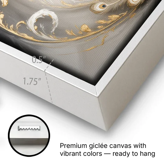 Elegance in White and Gold - White Framed Canvas Wall Art - Gallery Wrap Corner