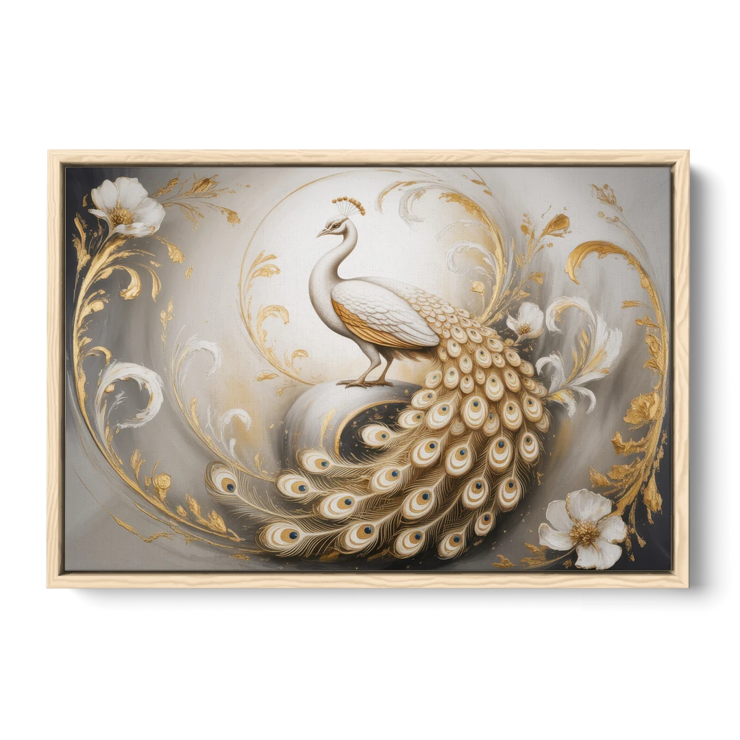 Elegance in White and Gold - Oak Framed Canvas Wall Art - Front