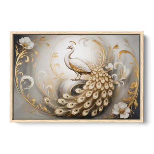 Elegance in White and Gold - Oak Framed Canvas Wall Art - Front