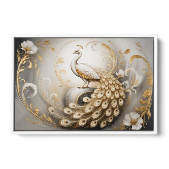 Elegance in White and Gold - White Framed Canvas Wall Art - Front