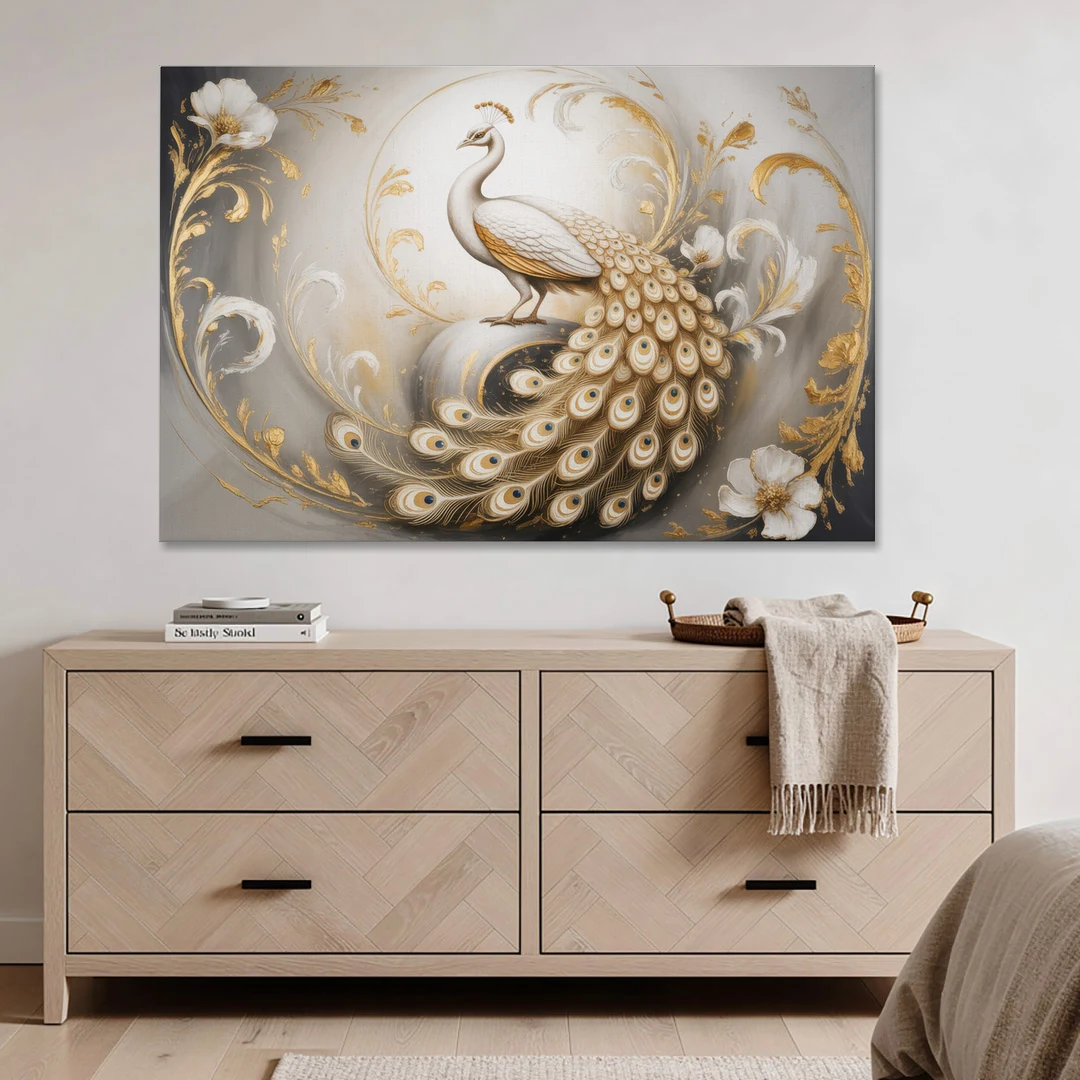 Elegance in White and Gold - Canvas Wall Art - Coffee Table - 60x40