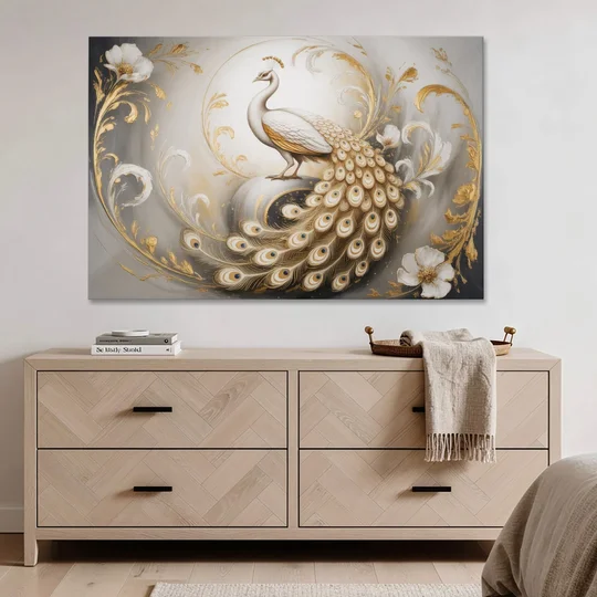 Elegance in White and Gold - Canvas Wall Art - Coffee Table - 60x40