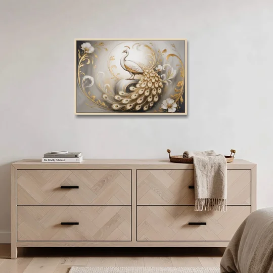 Elegance in White and Gold - Oak Framed Canvas Wall Art - Coffee Table - 36x24