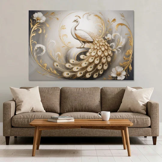 Elegance in White and Gold - Canvas Wall Art - Sofa - 60x40