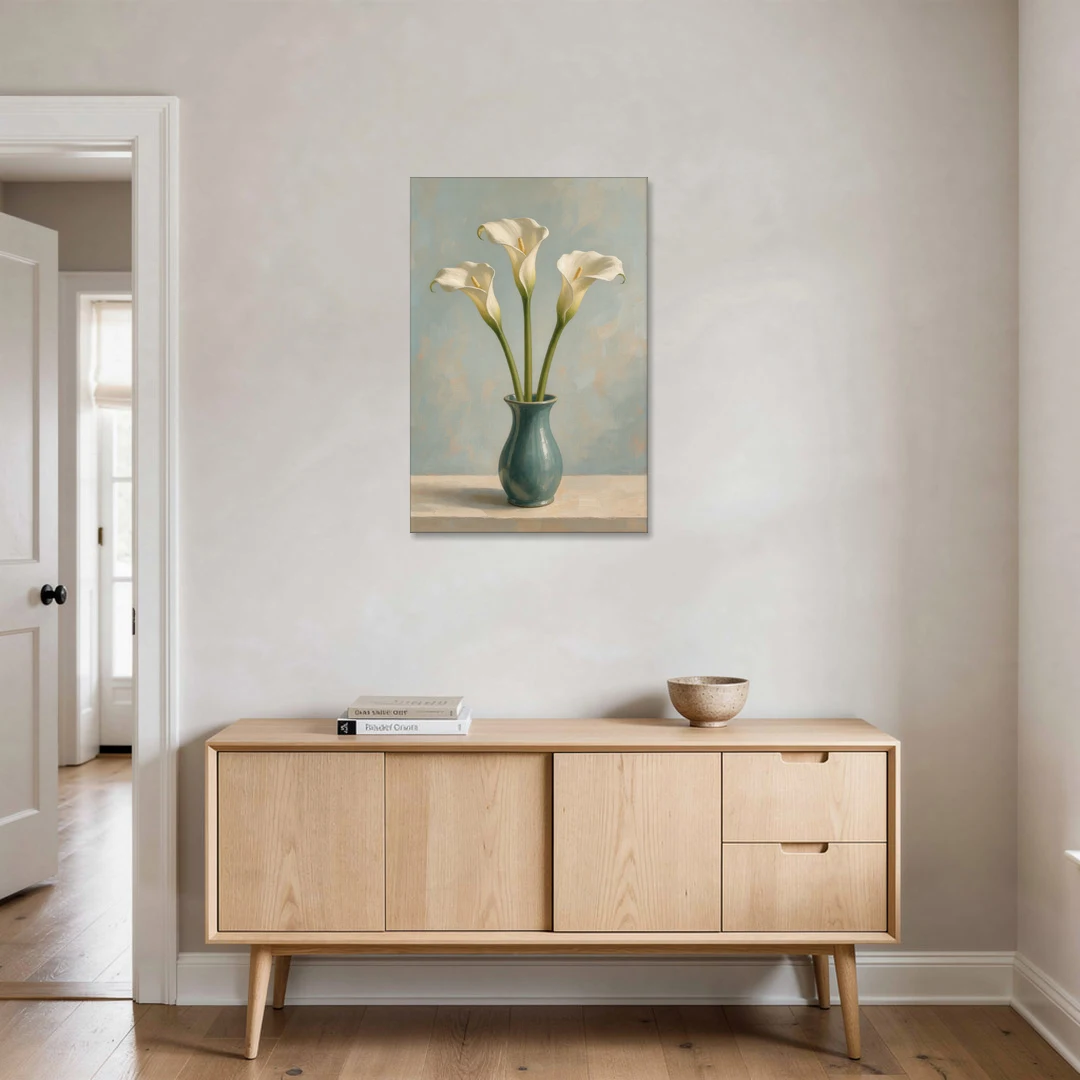 Elegant Calla Lilies in a Teal Vase for the Bathroom - Canvas Wall Art - Coffee Table - 24x36
