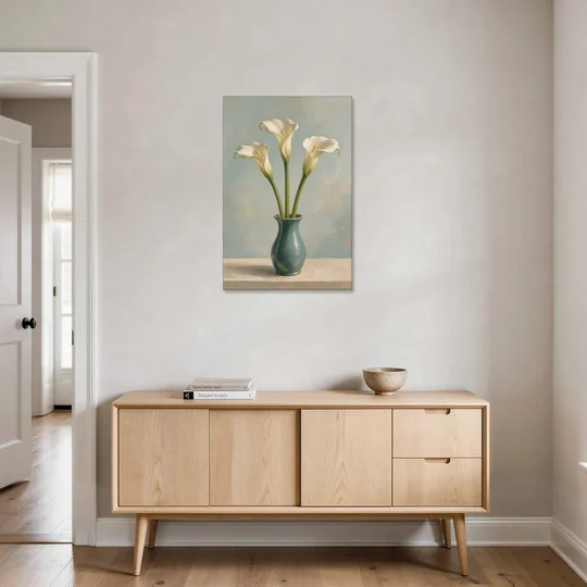 Elegant Calla Lilies in a Teal Vase for the Bathroom - Canvas Wall Art - Coffee Table - 24x36