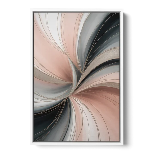 Elegant Curves Pink and Grey Abstract - White Framed Canvas Wall Art - Front